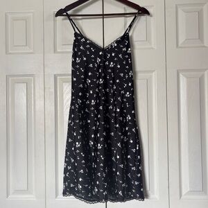 Wild Fable Black & White Floral Satin Lace Trim Slip Dress